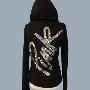 PINK Victoria’s Secret Black Zip-Up Hoodie with Sequinned Back